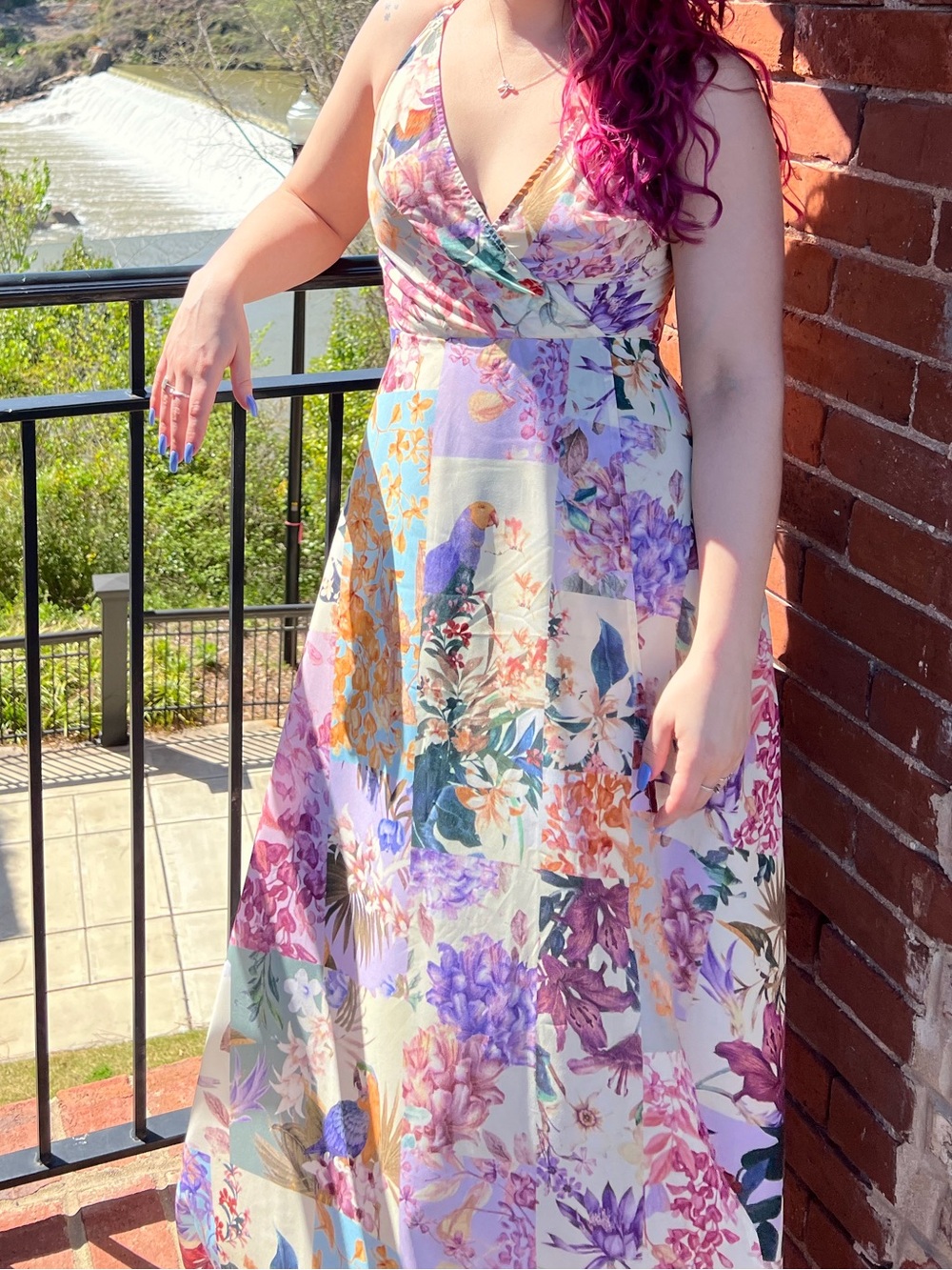 SHEIN Floral Patchwork Maxi Dress in Yellow, Purple, Blue - Picture 5 of 5
